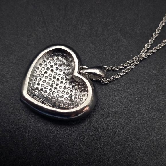 FAS Diamond Chip Heart Necklace Pendant Silver Tone - Picture 11 of 12